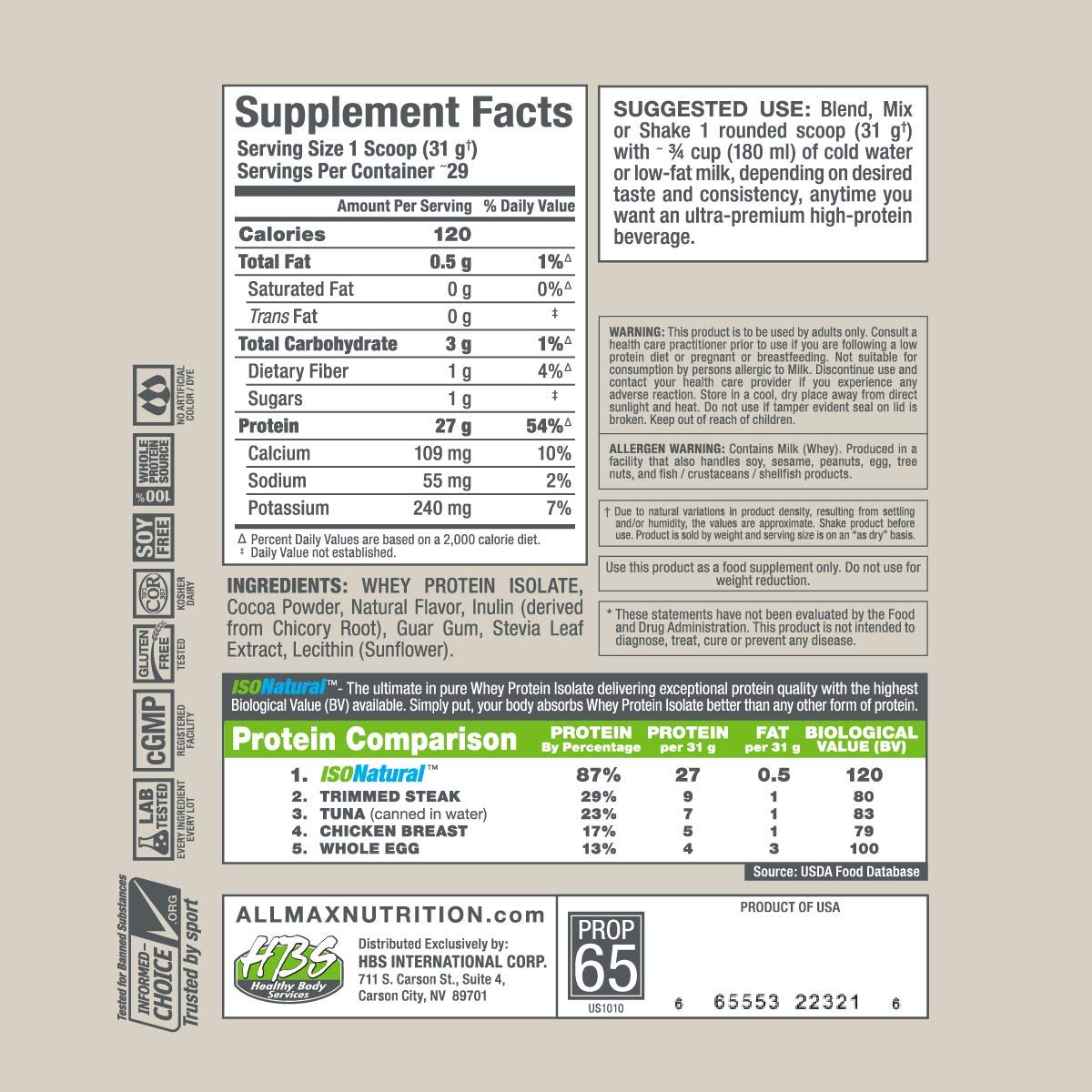 Isonatural, Natural Pure Whey Protein Isolate Powder